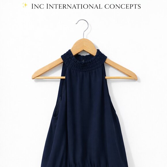 INC International Concepts Tops - INC International Concepts Blue Halter Top Small Smocked Waist Flowy Blouse Chic